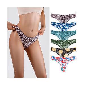                  Custom Printed Panties Thong Floral Pattern Girls in Thongs Printed Ice Silk Seamless Briefs             