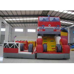 Fire Fighting Fun City Commercial Bounce House , High Slide Big Blow Up Bounce House