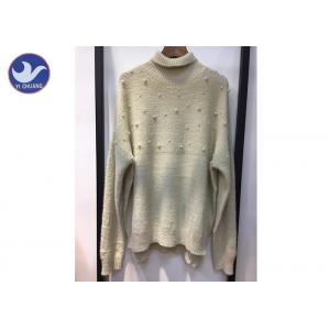 China Turtle Neck Pearl Studs Womens Knit Pullover Sweater Long Sleeves High Collar wholesale