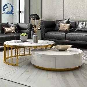 Leisure Area SS Coffee Table Round Marble Nested Desk With Drawer White