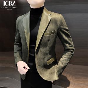 China Single Breasted Men's Leather Jacket End Splicing Design Casual Small Suit for Adults supplier