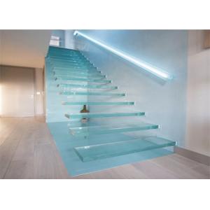 China Glass Led Staircase Modern Straight Floating Stairs With Laminate Glass Steps supplier
