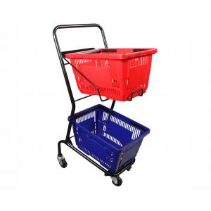 Powder Coated Two Tier Shopping Cart / Double Basket Shopping Cart 50-240L Volume