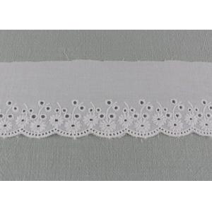 White Eyelet Cotton Lace Trim , Scalloped Floral Lace Ribbon For Wedding Dress