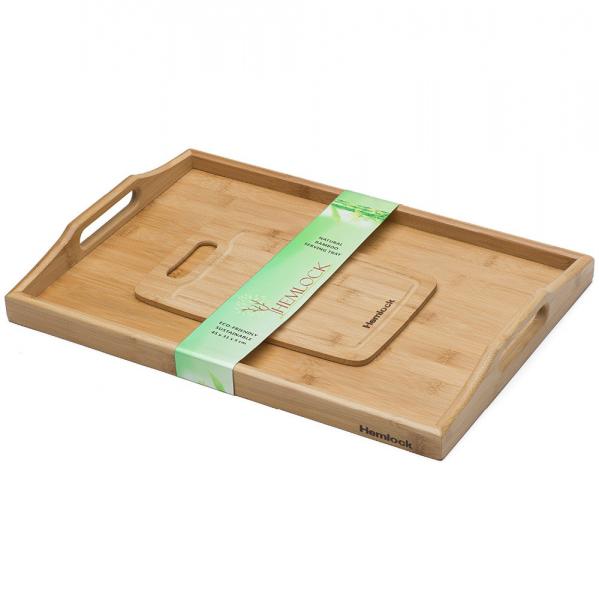 melamine wood serving tray with handle and cutting board