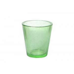 92mm Dense Bubble Green Colored Glass Candle Holder Hand Pressed