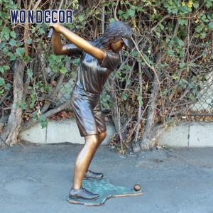Customized garden decoration, life-size bronze statue of teenagers playing golf