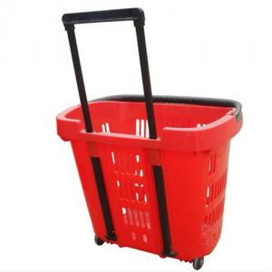 China Virgin PP Wheeled Shopping Trolley Durable Pull Lift Plastic Basket 2Pcs Handle supplier