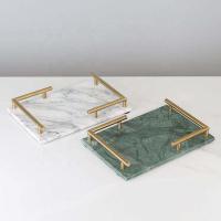 China Honed Marble Rectangular Tray With Gold Metal Handle on sale