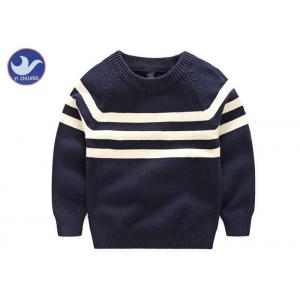 China Stripes Reglan Sleeves Boys Knit Pullover Sweater , Boys Cable Knit Jumper Navy Blue wholesale