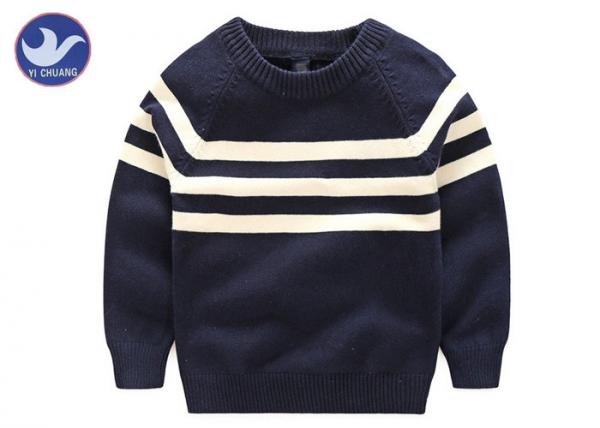 Stripes Reglan Sleeves Boys Knit Pullover Sweater , Boys Cable Knit Jumper Navy