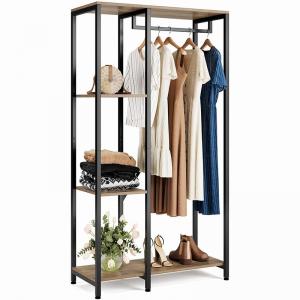 China Rustic Metal Wood clothes storage racks Wardrobe Hall Tree For Bedroom Apartment supplier