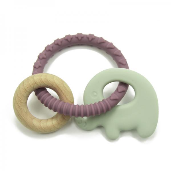 Food Grade Elephant Silicone Beech Wooden Teething Toys For Young Babies