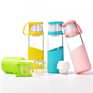 China Pure Double Caps BPA Free Glass Water Bottles With Lid / Silicone Sleeve supplier
