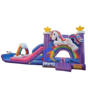 China PVC Rainbow Unicorn Inflable Bouncer House con tobogán de piscina inflable y juego 3 en 1 wholesale