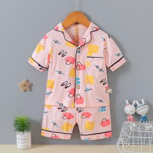 Pure Cotton Cardigan Pajama Set Summer Girls Home Clothes Set Full Flower