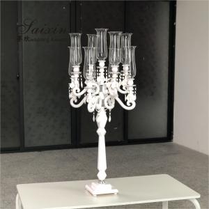 Blue Crystal Glass Candelabra Hurricane 9 Arm White Crystal Candelabra For Event Decor