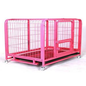 China Pink Color Metal Wire Mesh Collapsible Dog Crate Kennel Cage Can Customized supplier