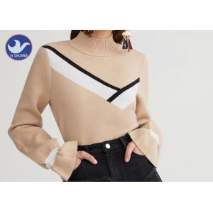 China Mock Neck Fashion Womens Knit Pullover Sweater Computer Machine Knit supplier