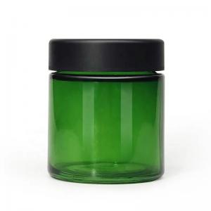 Custom Green Glass Jars Childproof Smell Proof Matte Black Smooth Plastic Lid