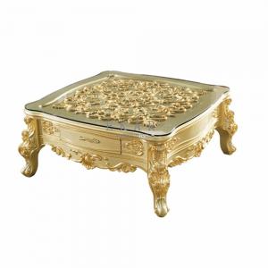 China Wooden Gold Carved Luxury Glass Coffee Table supplier