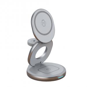 Metal Texture Foldable Magsafe Charger Qi Enabled Zinc Alloy Wireless Charger For Multiple Devices