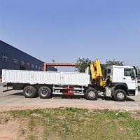 China New Sinotruk Howo Fence Cargo Truck 10Tons Folding Crane 12 Wheels 400hp   For Sale on sale