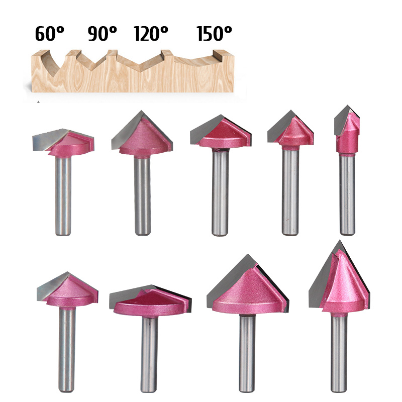 Tideway 6mm Shank CNC Router Bit Tools Face Milling Cutter Carbide 3D V-Groove V Bit for Woodworking Tin Coating OEM Customized