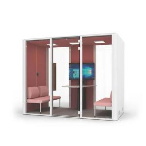 4 Person Soundproof Office Pod White Pink Ventilation Soundproof Meeting Booth