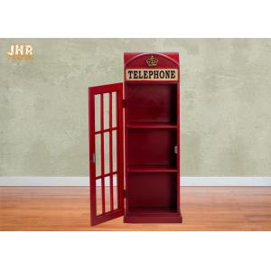 China British Telephone Booth Storage Cabinet Antique Wood Storage Rack MDF Floor Rack Red Color supplier