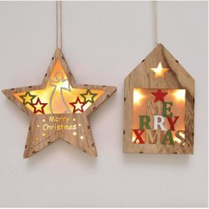 hanging wooden crafts with led light pendant star house wall decor for christmas home decoration