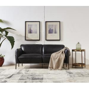 Steel Frame Black Leather Two Seater Settee , Contemporary Black Two Seater Sofa