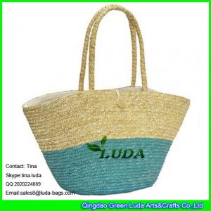 China LUDA colorblock hand braided tote bag oversized wheat straw tote bag supplier