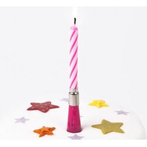 Swirl Pink White Striped Musical Birthday Candle Pillar Shape No Odor 5 Min Burning