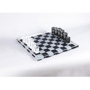 China Wholesale Creative Black White Printing Clear Crystal Acrylic Chess Set supplier