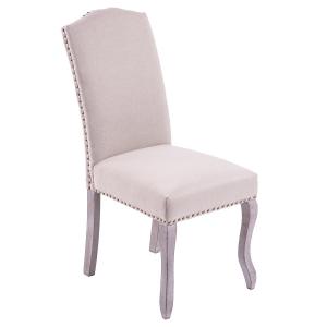 China Nailhead Trim Cloth Cushion Dining Chairs Furniture Solid Wood Legs Customizable wholesale