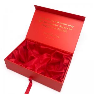 China Red Cardboard Gift Boxes Flip Top Rigid Festival With Red Ribbon supplier
