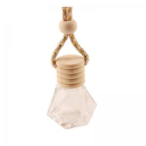 8ML Diamond Perfume Bottle, Car Perfume Bottle Pendant, Transparent Glass, Empty Bottle with wooden cap