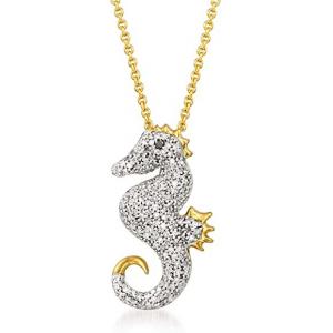Ross-Simons 0.25 ct. t.w. Diamond Seahorse Pendant Necklace With Black Diamond Accent in 18kt Gold