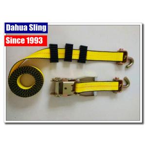 China Yellow Tire Tie Down Straps , 2 X 27' Flat Hook Ratchet Straps For Trucks supplier
