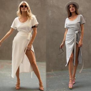 China Clothing Fashion Women White T-shirt Wrap Midi Dress with Slit supplier