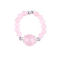China 4mm Handmade Gemstone Beaded Ring Adjustable Elastic Rose Quartz Stone Ring For Party Daily Wearing on sale