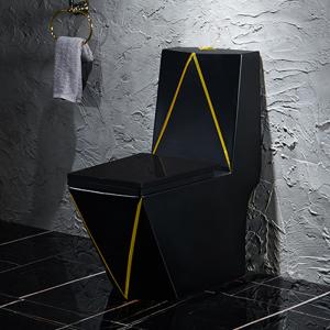 China One Piece Washdown Sanitary Ware Toilet Black Gold Graphic Design supplier