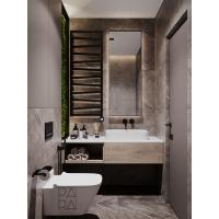 China Customized Modern Wood Veneer Bathroom Vanity With Mirror And White Sink Black Rack on sale