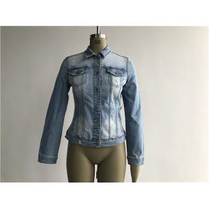 China Light Wash Ladies Denim Jacket / Button Through Trucker Jacket TW79170 supplier