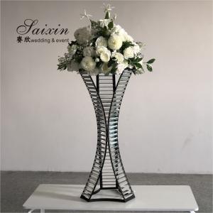 ZT-538B  Latest triangle design black flower stand with crystal Prisms for wedding centerpieces