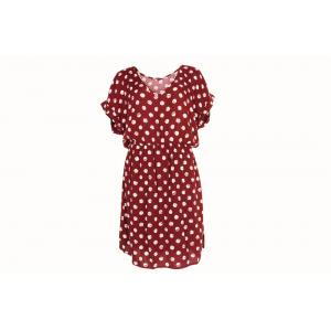 China V Neck Elastic Band Ladies Dress Clothing 100% Viscose Polka Dot Red Dress supplier