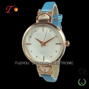 China Beautiful thin gold color lady wrist watch with shell dial face supplier