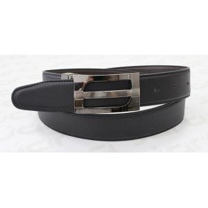 Feather Edge PU Mens Dress Belts With Reversible Plate Buckle In Black Nickel Color