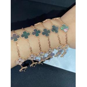 18k Pink Gold VCA Vintage Alhambra Bracelet 5 Motifs Gray Mother-Of-Pearl & Diamond  Jewelry